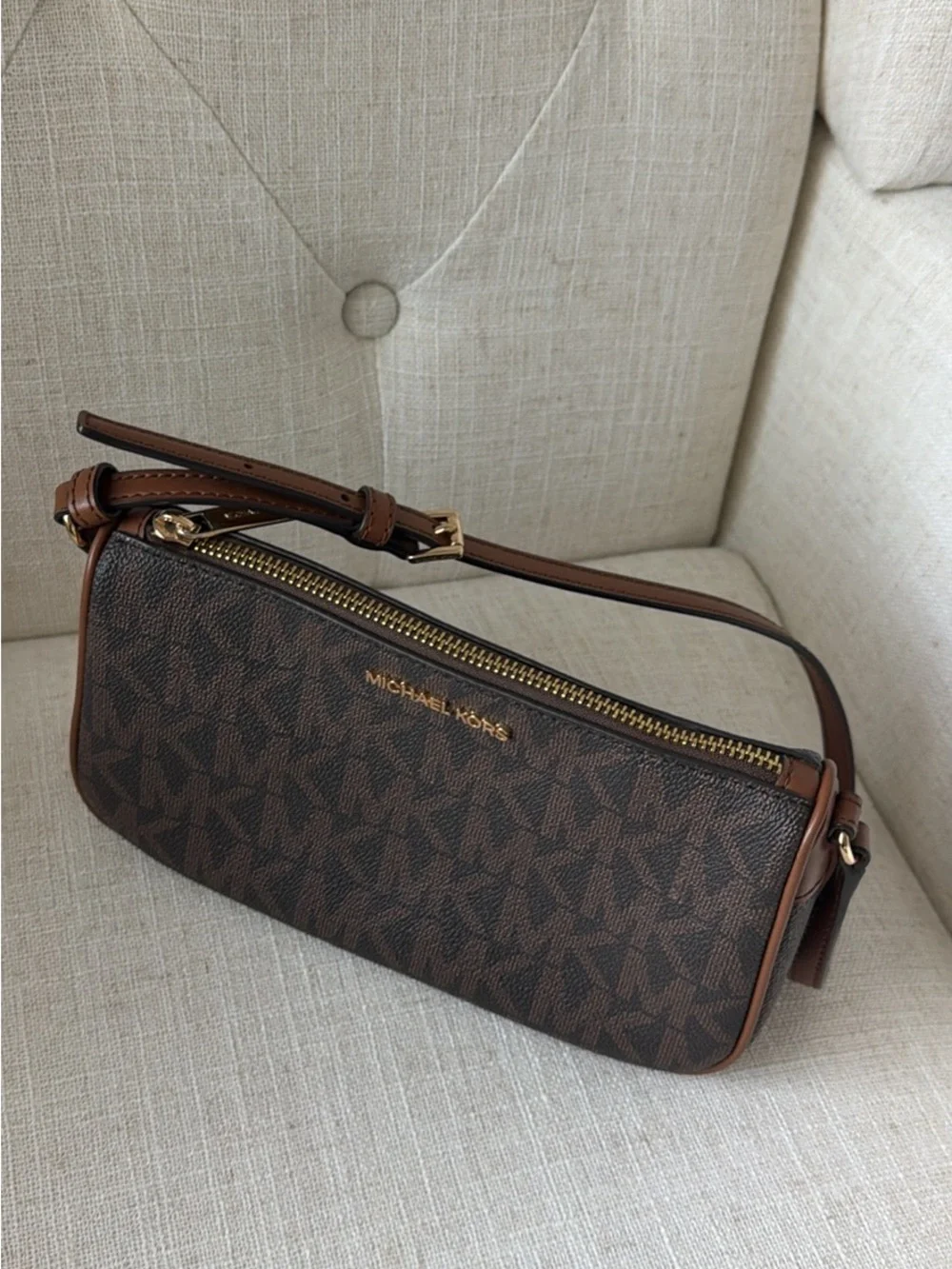 Michael Kors Brown Monogram Double Pouch Crossbody Set